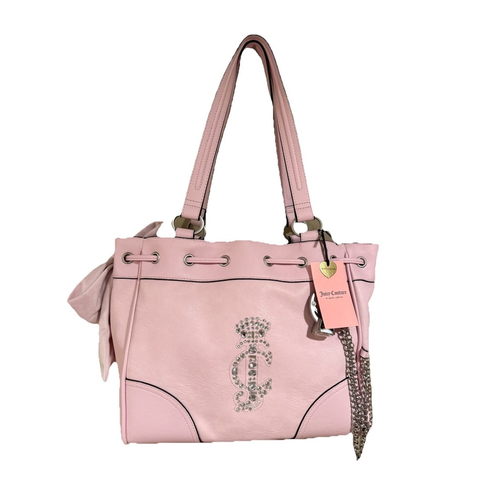 Juicy Couture Crown Tote Bag Chiffon Pink Faux‎ Leather Crystal JC Crest HTF